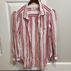 American Eagle Outfitters Pink and White Striped Casual Shirt